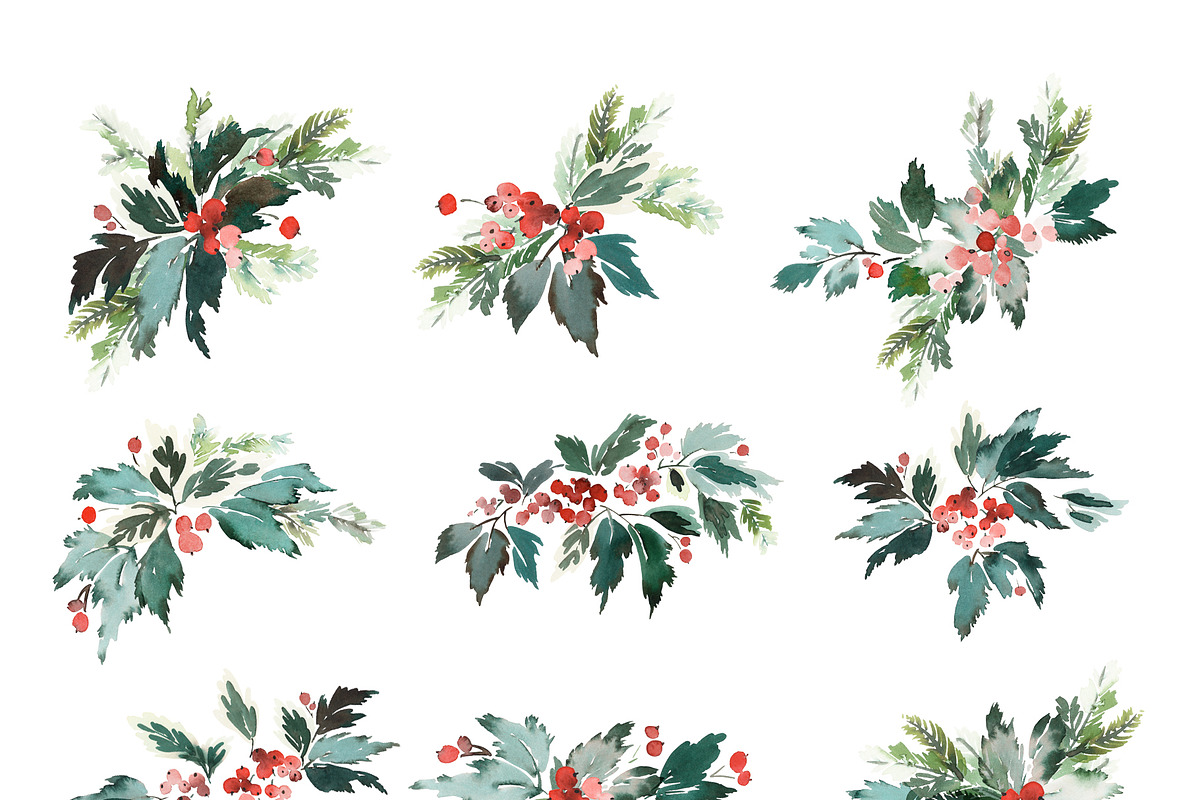 Christmas Watercolour Set | 90 PNG, a Card Template by Karma (Photo 9 of 12)