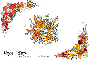 Tiger Lilies & Roses - Clip-art