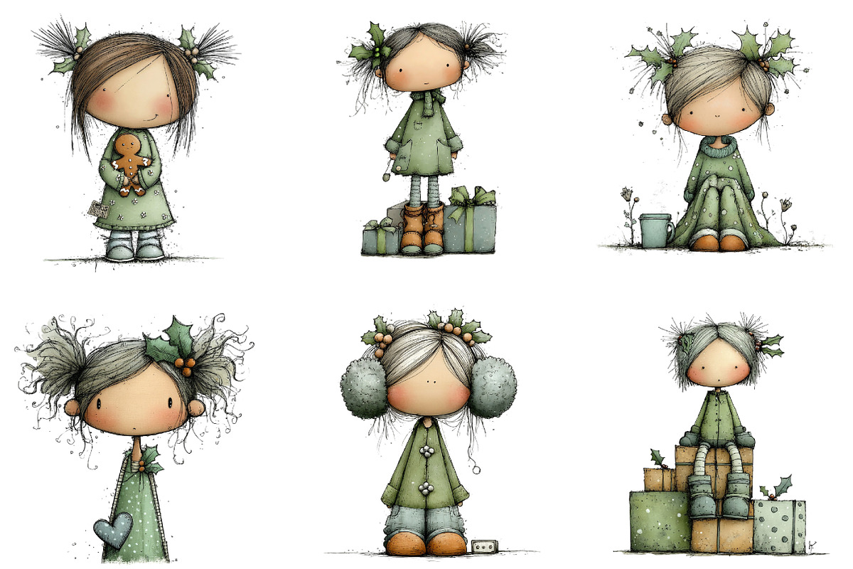 Cute Holly Girl Clipart, an Illustration by DreamArtGraphic (Photo 2 of 5)