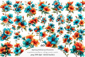 Whimsical spring hibiscus flowers, an Illustration by SinaCreation