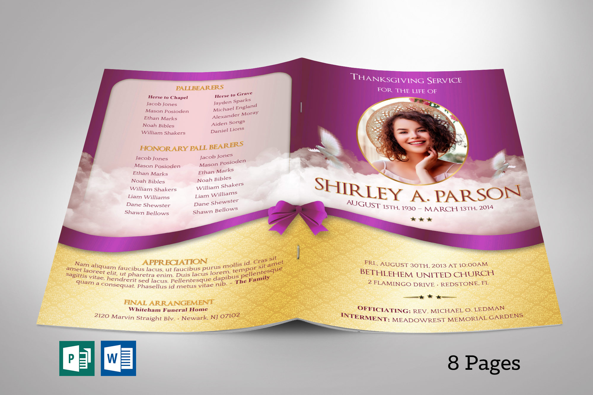 Purple Ribbon Funeral Program Word