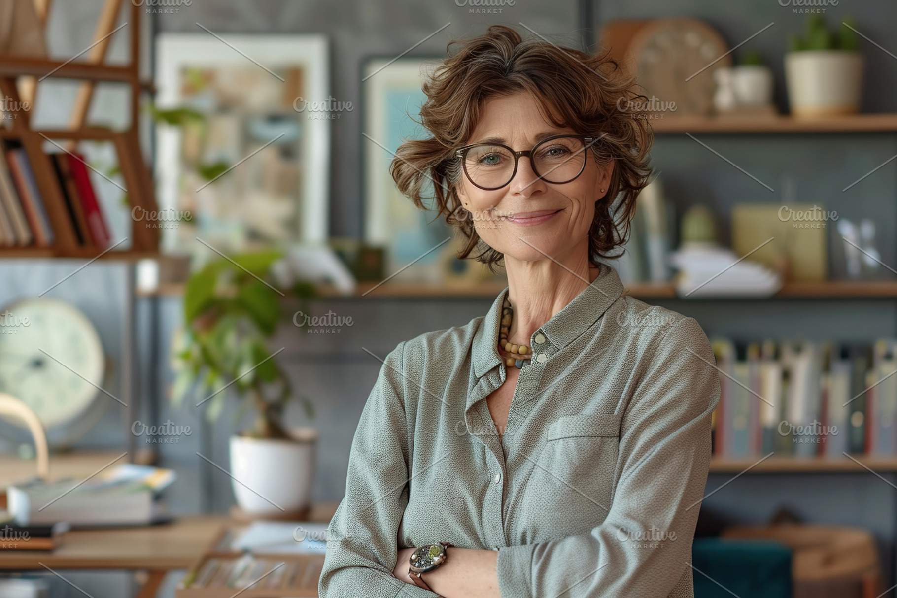 Portrait of mature businesswoman in home office, a Photo by AlyaAnd
