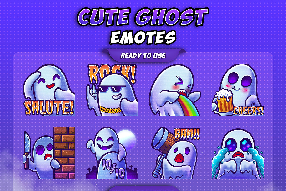Cute Spooky Ghost Twitch Emotes, an Illustration by FNR Graphics (Photo 1 of 5)