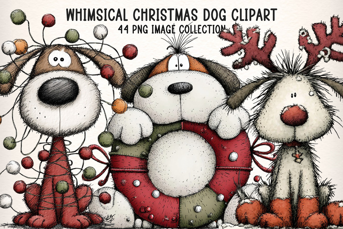 Whimsical Christmas Dogs Clipart PNG, an Illustration by Dream Creation (Photo 1 of 8)