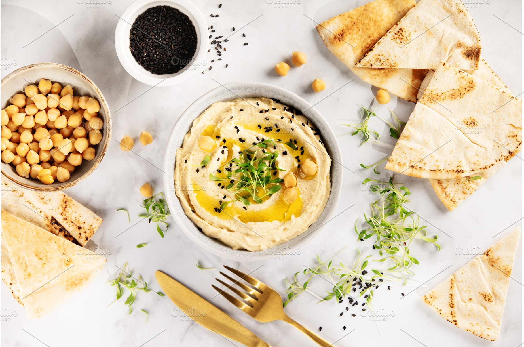 Creamy Hummus with Pita Bread and, a Food & Drink Photo by Natalia Klenova's Shop