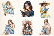 Watercolor Woman Reading Clipart, an Illustration by Rose Art (Thumbnail 2 of 3)