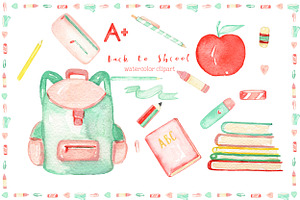 Back To School. Watercolor Clipart