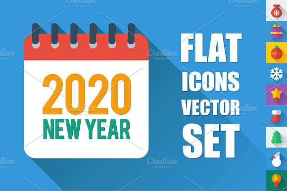 Flat Icons New Year Set 50 Off
