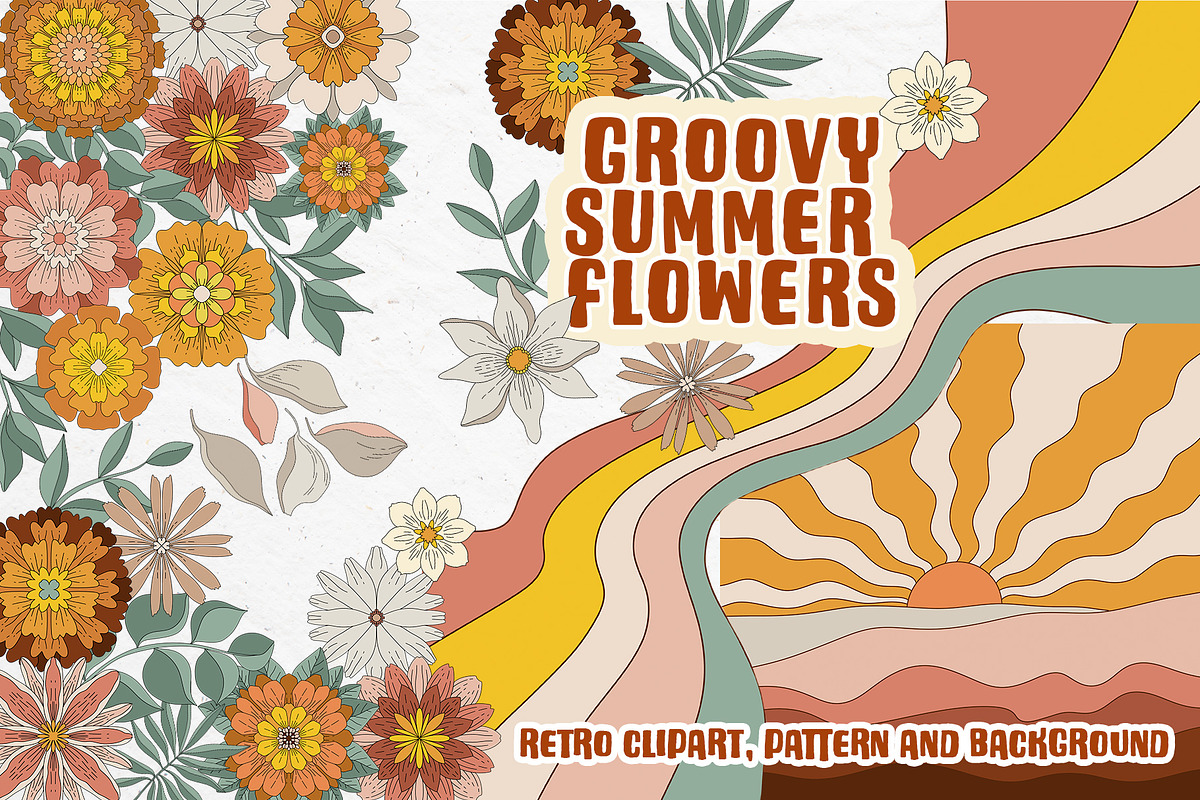 GROOVY SUMMER FLOWERS, a Pattern Graphic by Antikva17 (Photo 1 of 9)