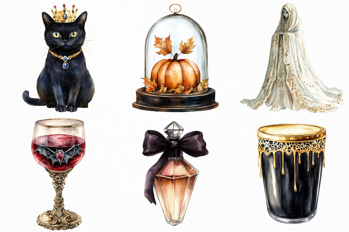 Watercolor Elegant Halloween Clipart, an Illustration by Craft Nest (Photo 4 of 6)