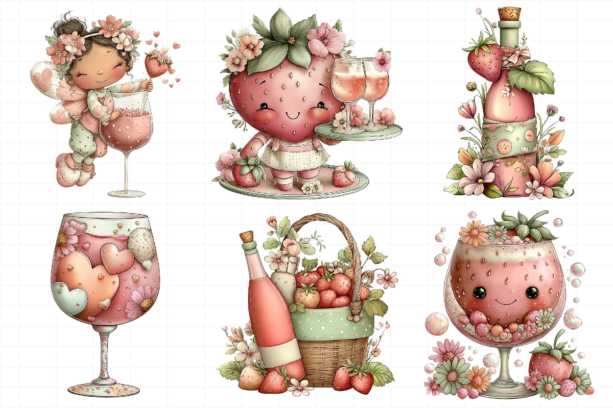 Cute Strawberry and Wine Clipart, an Illustration by Daily.Designs (Photo 3 of 5)