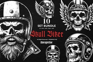 10 Bundle Dark Art Skull Head Biker, an Illustration by Morspective