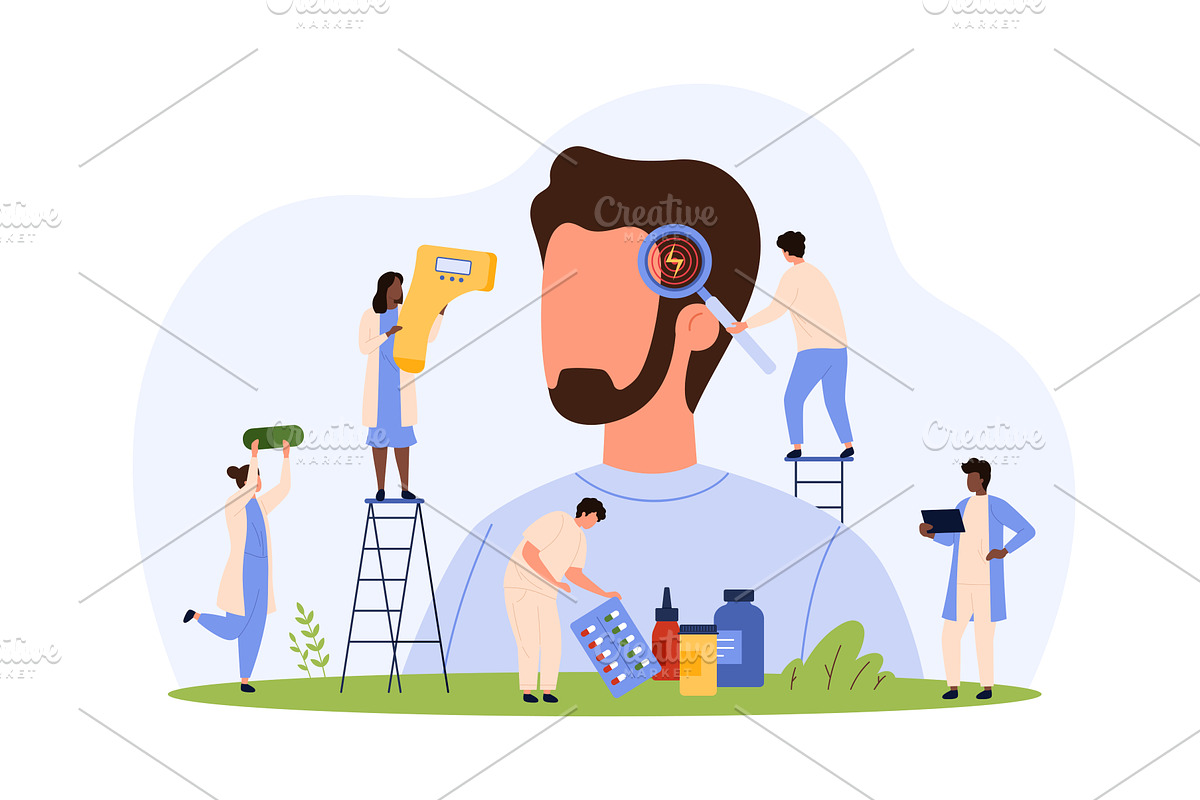 Diagnosis and treatment of flu, cold, a Healthcare Illustration by Flashvector