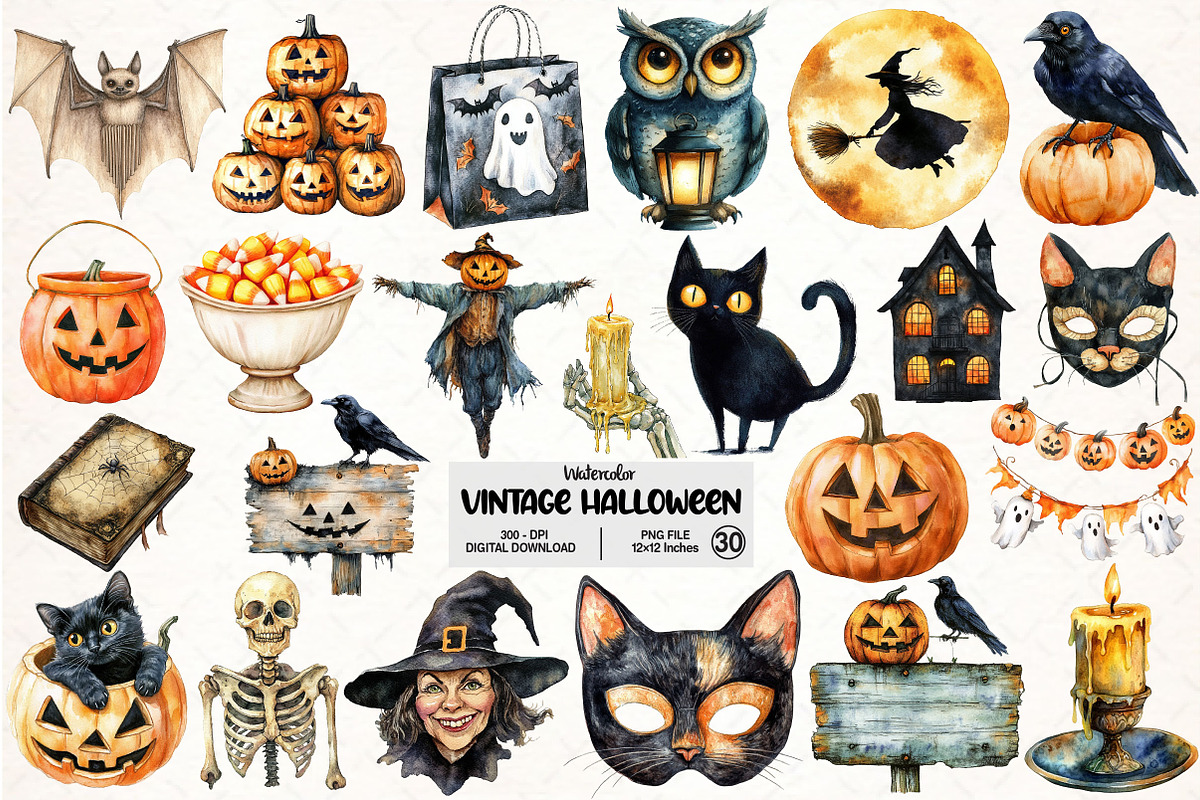 Vintage Halloween Decorations PNG, an Illustration by Pixels.Craft (Photo 1 of 6)