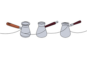 Turkish Coffee Pots One Line Colored