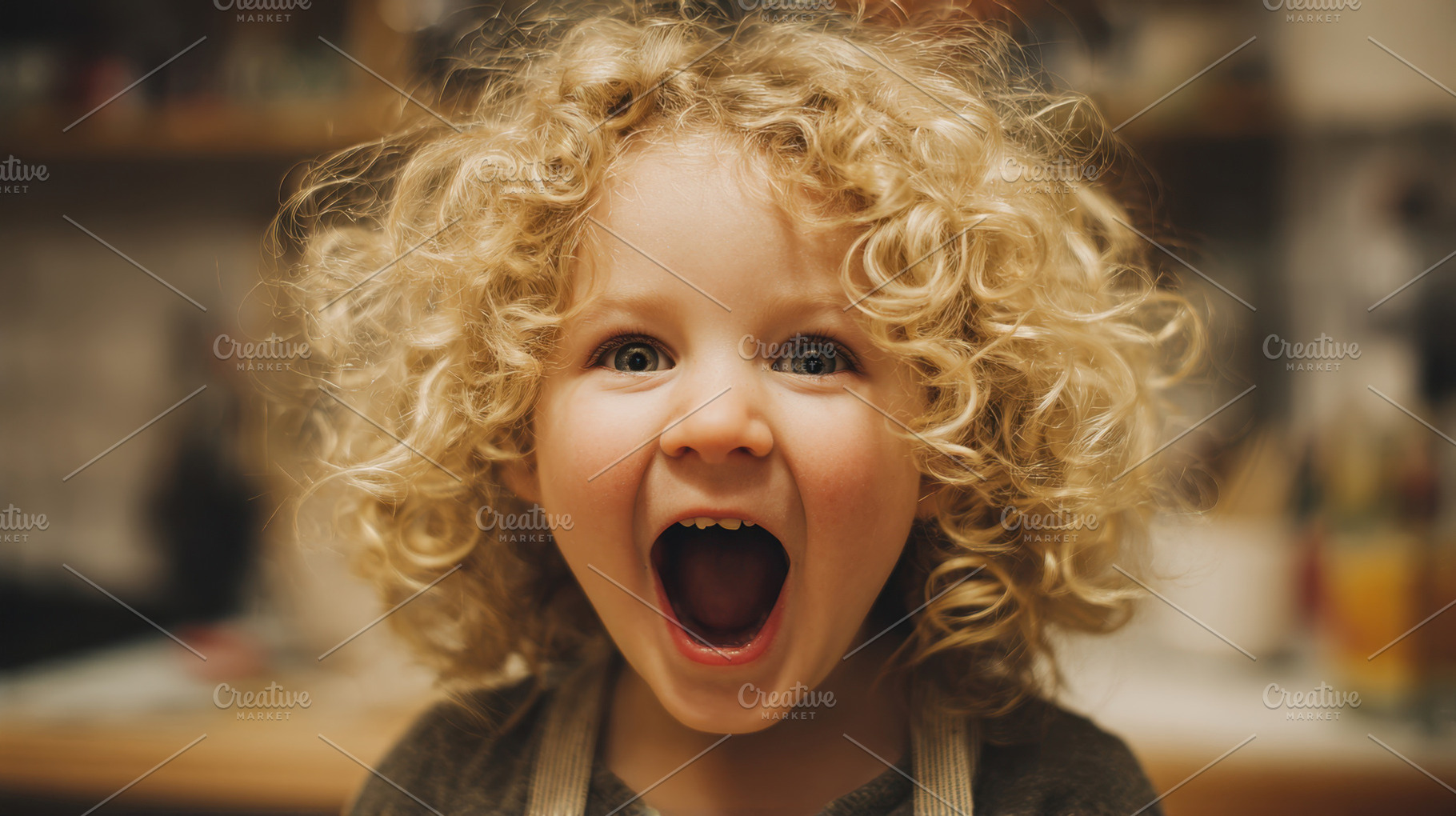 Curly-haired child excited, a Photo by Beautiful things
