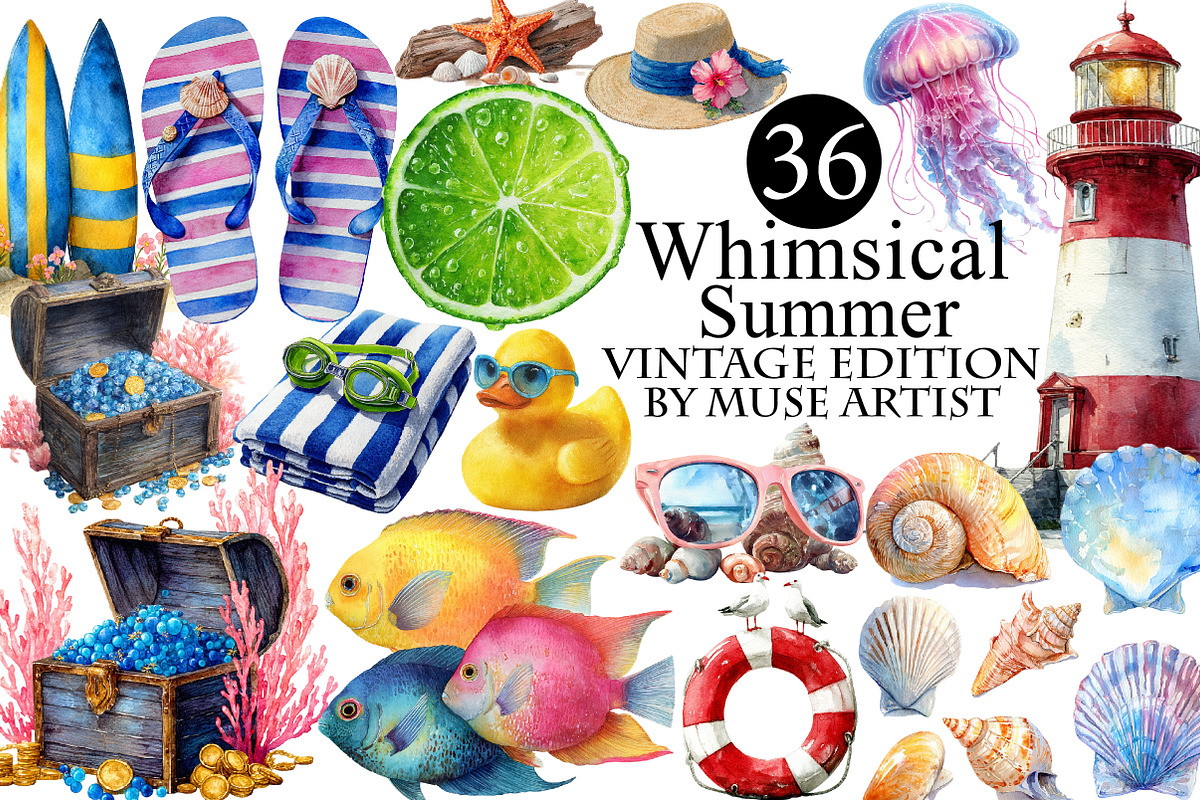 Whimsical Summer Clipart, an Illustration by DreamArtGraphic (Photo 1 of 8)