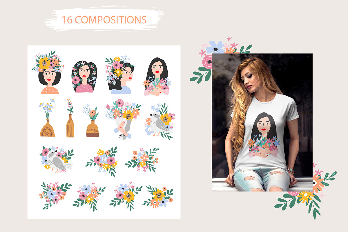 Girls and flowers, a Background Graphic by rosypatterns (Photo 3 of 8)