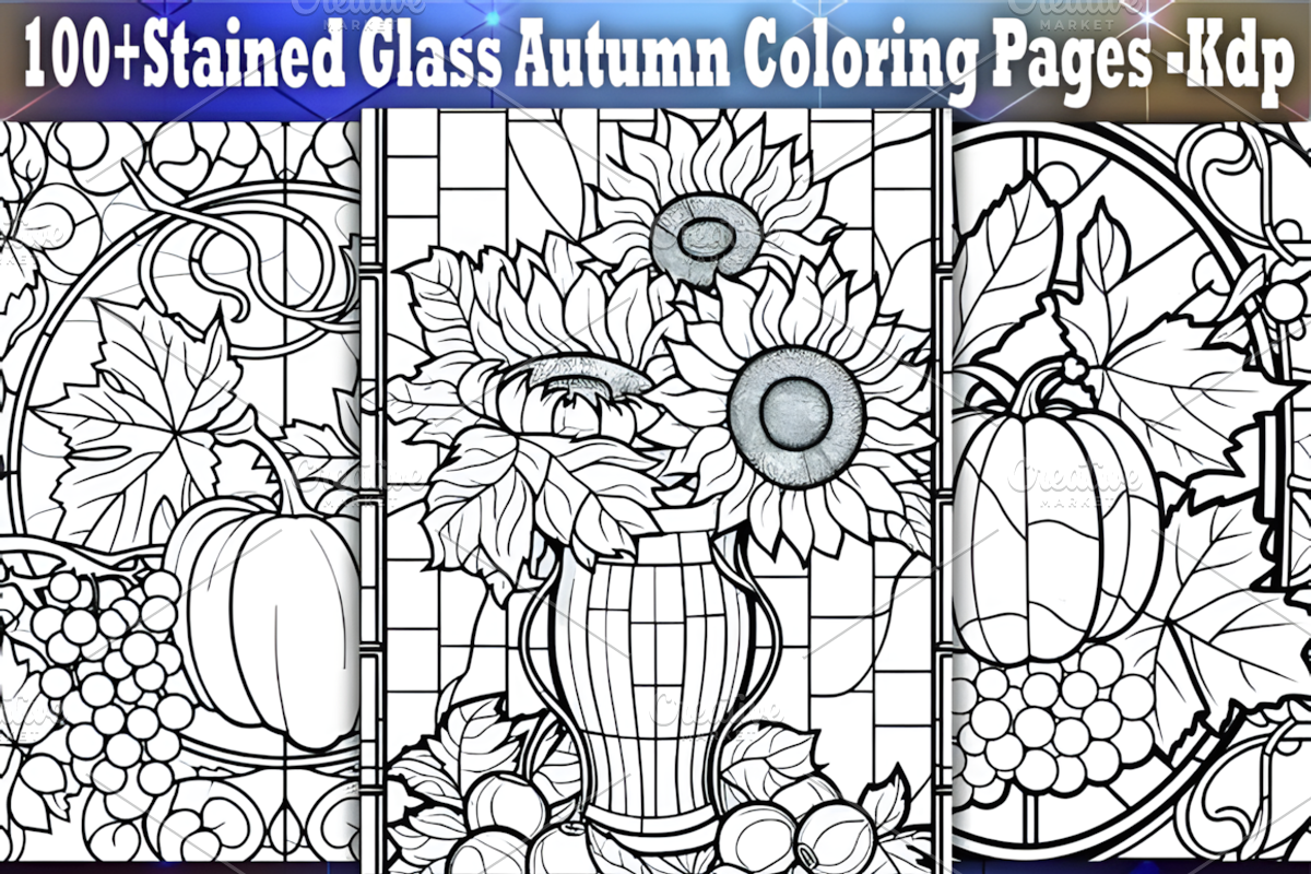 Stained Glass Autumn Coloring Pages, a Seasonal Illustration by Coco Bloom (Photo 1 of 6)