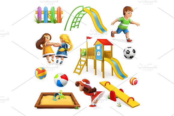 Kindergarten Kids Vector Playground