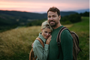 Tourist in love watching sunset., a Nature Photo by HalfPoint