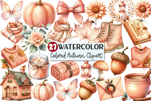 Peach Colored Autumn Clipart, an Illustration by Rose Art