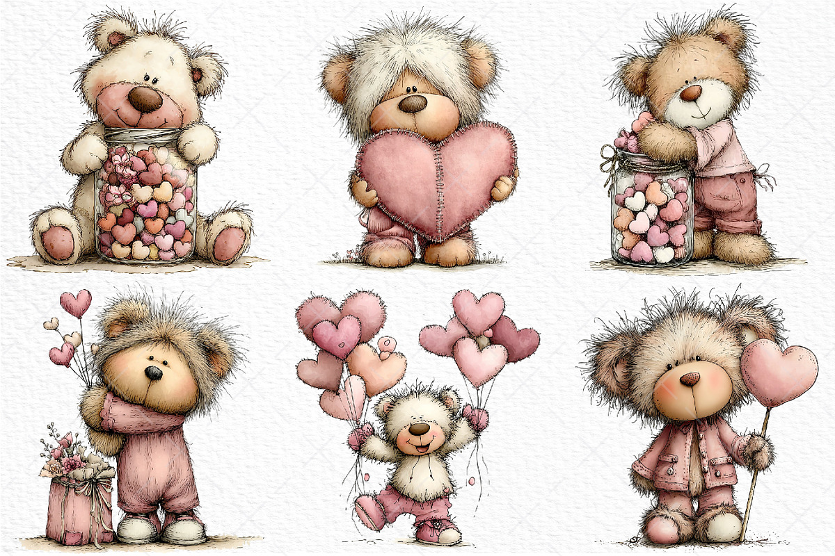 Quirky Valentine Teddy Bear Clipart, an Illustration by Craft Nest (Photo 4 of 11)