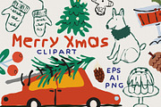 Merry Christmas clipart, a Seasonal Illustration by Luamor (Thumbnail 1 of 11)