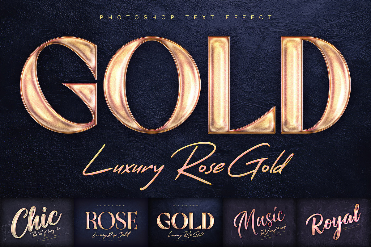Rose Gold Text Effects, a Layer Style Add-On by Andrew Skoch Design (Photo 1 of 9)
