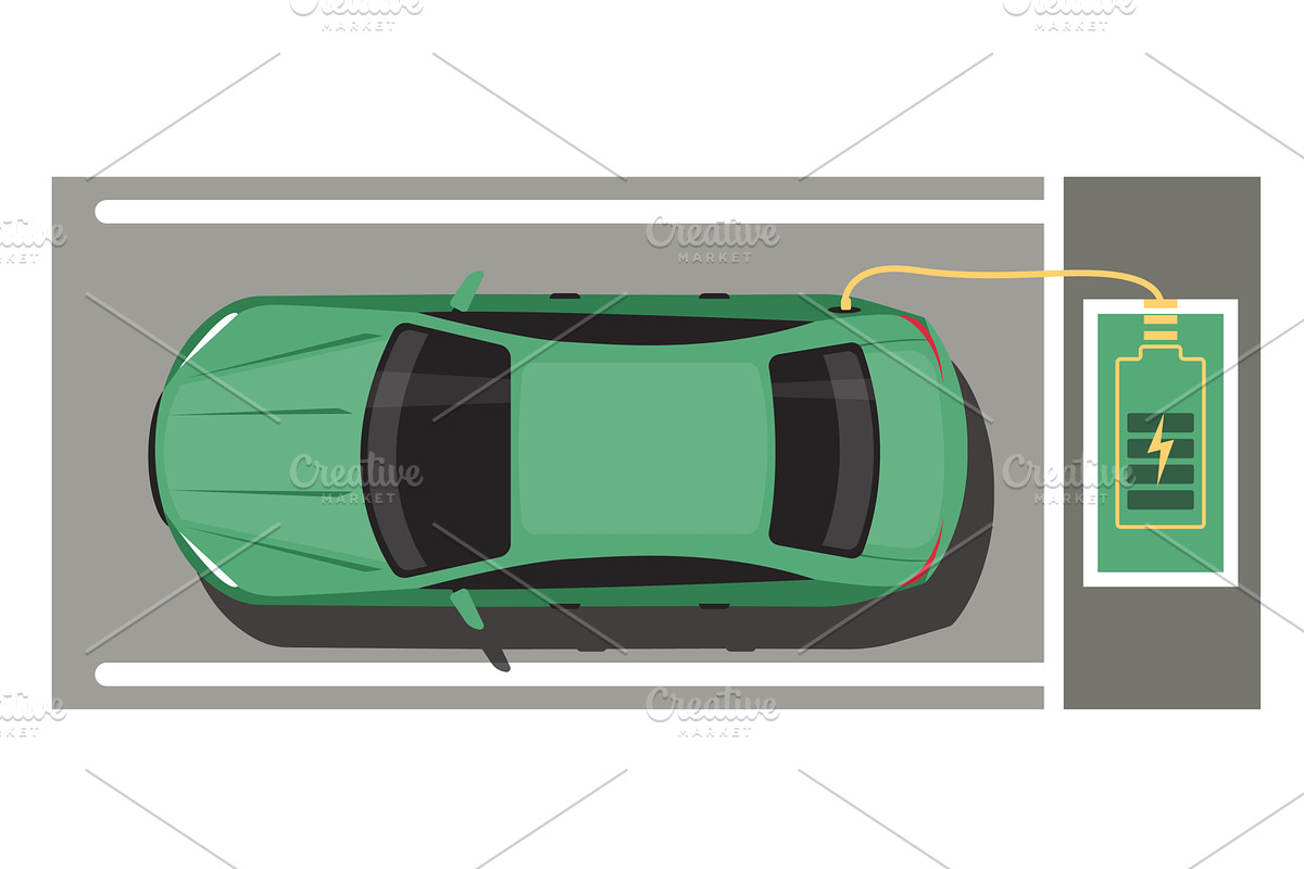 Electric car charging battery at, a Transportation Illustration by Vectorbuum