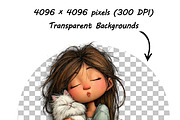 Whimsical Girl and Cat Clipart Set, a Person Illustration by one-touch (Thumbnail 10 of 18)