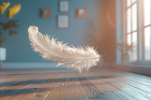 Floating White Feather in Sunlit Room with Wooden Floor, a Background Photo by José Manuel Gelpi