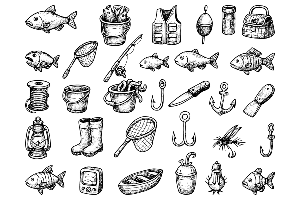 Fishing Gear and Fish Collection, an Object Graphic by RT Studio (Photo 2 of 4)