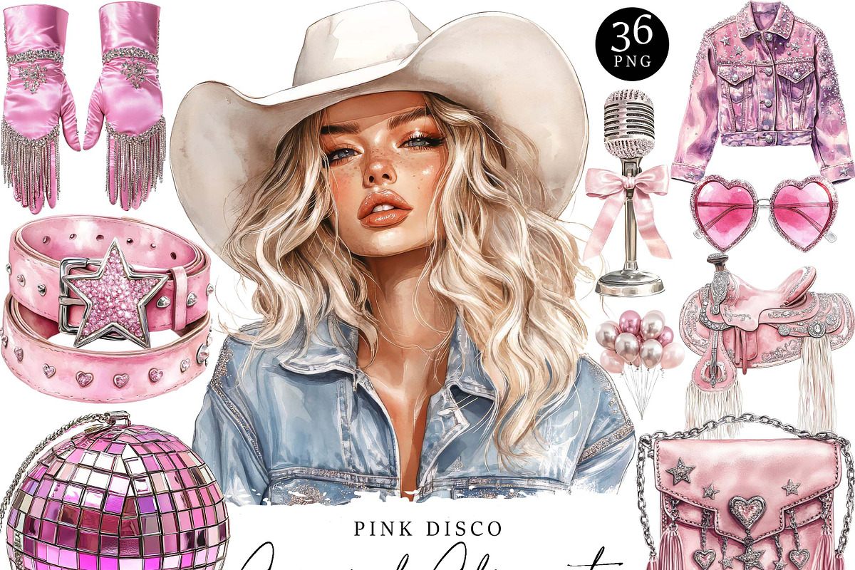 Pink Disco Cowgirl Clipart, a Person Illustration by Design Scotch (Photo 1 of 9)
