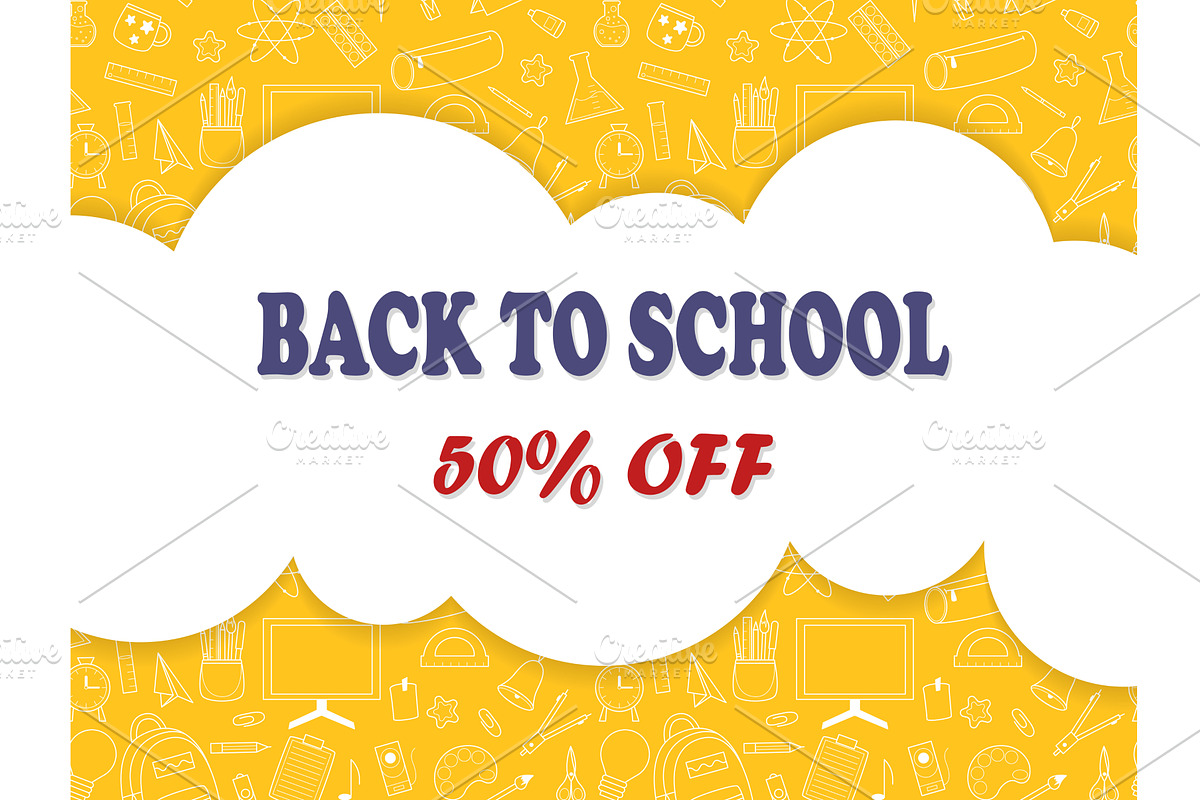 Bright yellow banner Back to school, an Education Illustration by Tati_Kli
