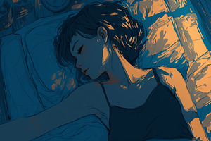 Illustrative artwork of a young woman sleeping peacefully in soft lighting, a Photo by AS photostudio