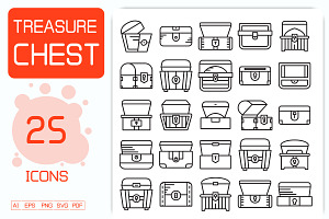 Treasure Chest Line Icons, an Outline Icon by Designfour