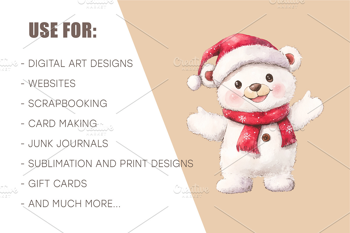 Christmas Bear. Watercolor PNG, an Animal Illustration by KENO Mascots (Photo 8 of 8)