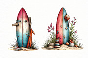 Whimsical summer surfboard clipart, an Illustration by Designworld (Thumbnail 2 of 8)
