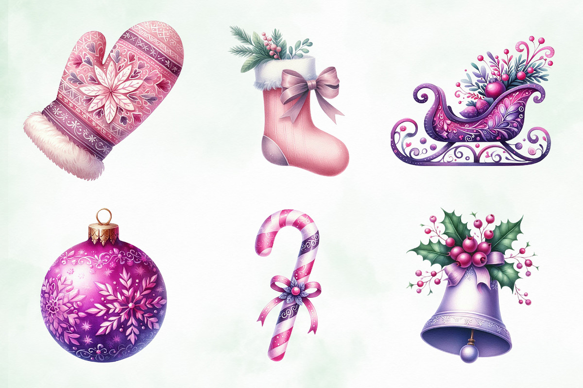 Purple and Pink Christmas Clipart, an Illustration by Creative Art (Photo 3 of 6)