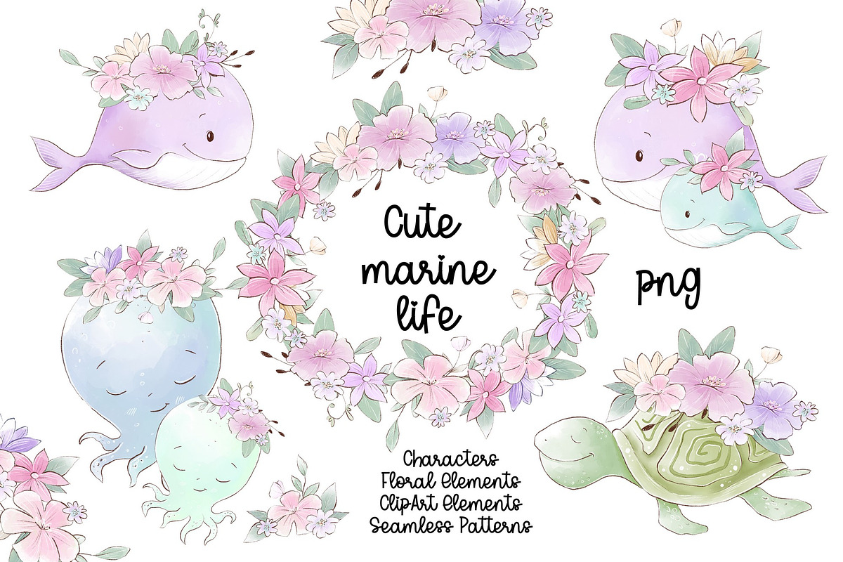 Nursery clipart Cute marine life, an Animal Illustration by Yuliya Art (Photo 1 of 11)