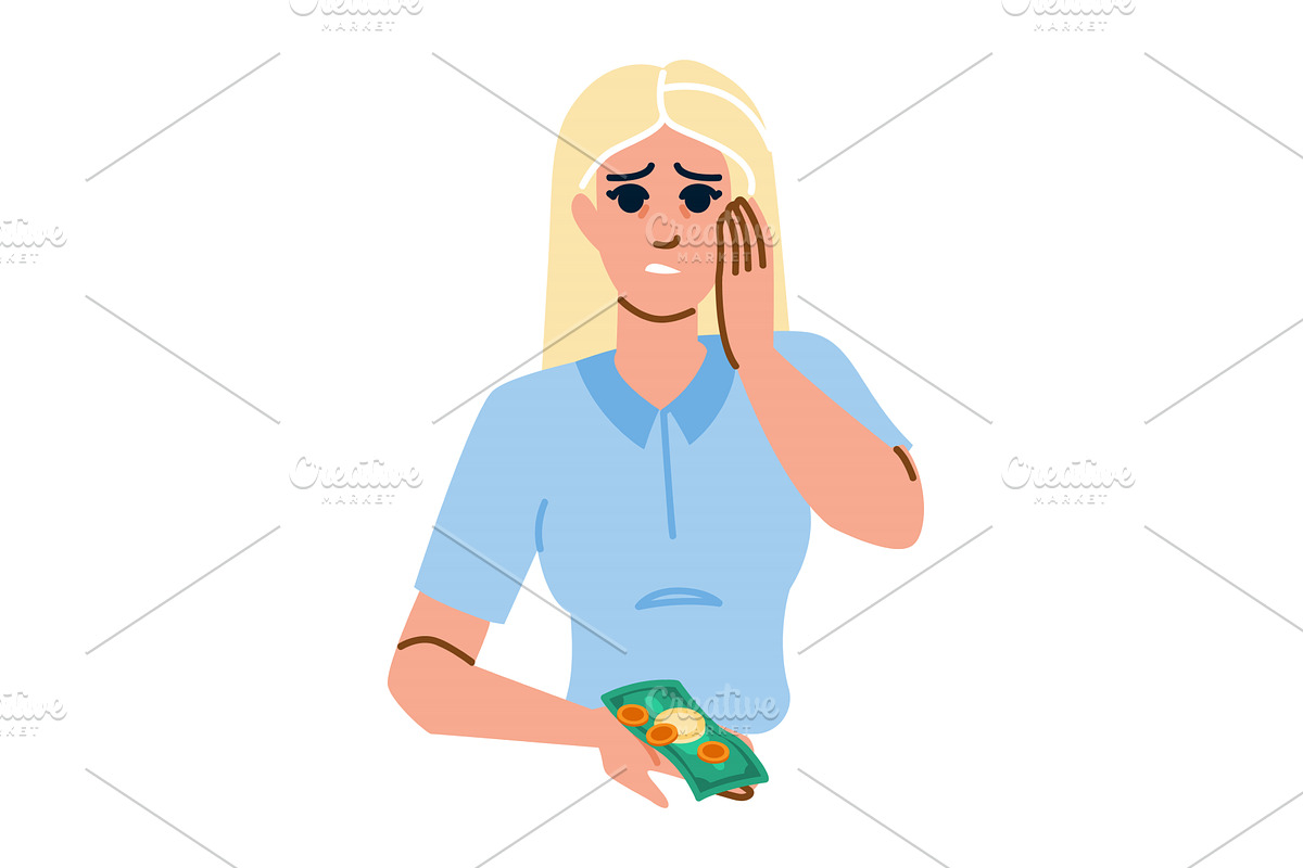 Worried woman holding banknotes and, a Finance Illustration by pikepicture