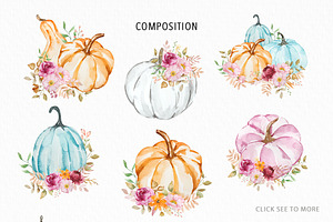 Watercolor Pastel Pumpkins Clipart