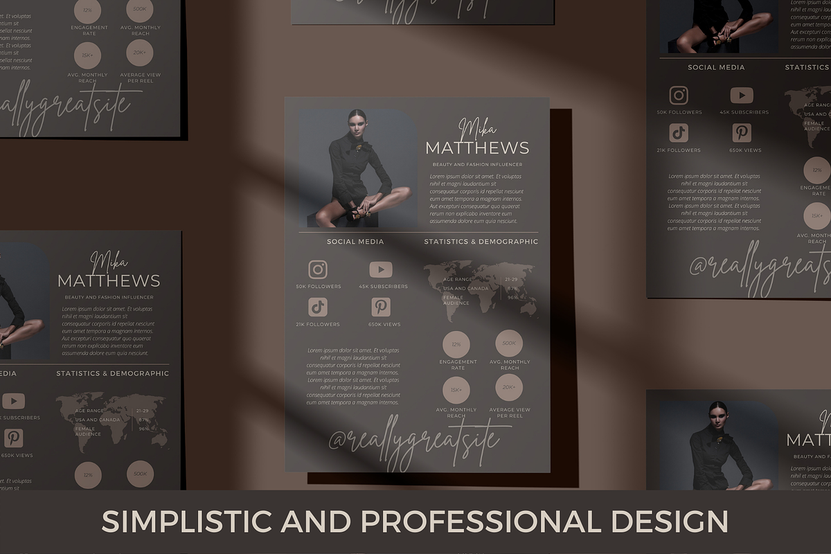 4 Page Media Kit Template Dark Theme, a Presentation Template by CoCreatorDesigns (Photo 2 of 10)