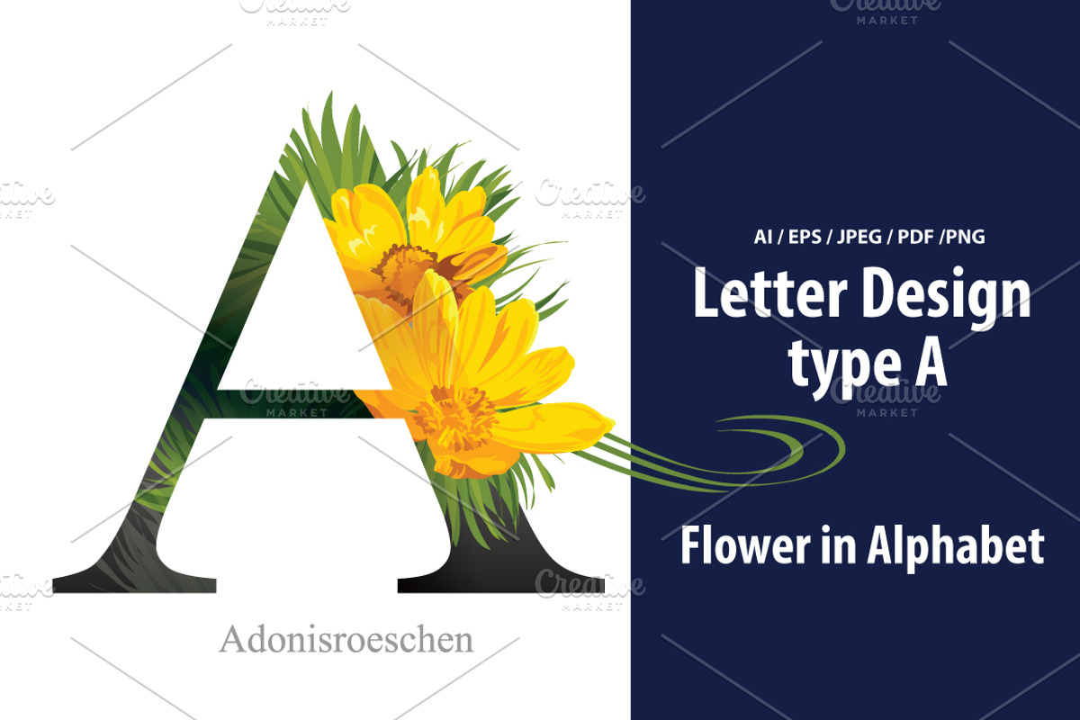 Letter A vector with flower., an Illustration by PonDeArt (Photo 1 of 2)