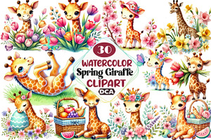 Giraffe Clipart, Spring Clipart Bund, an Illustration by DreamCafeArt