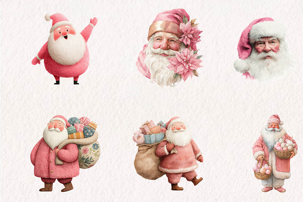 Pink Christmas Santa claus clipart, a Seasonal Illustration by CreationArt (Photo 3 of 7)