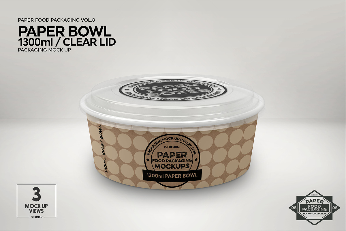 1300ml Paper Bowl Clear Lid Mockup, a Product Mockup by INCDesign (Photo 2 of 8)