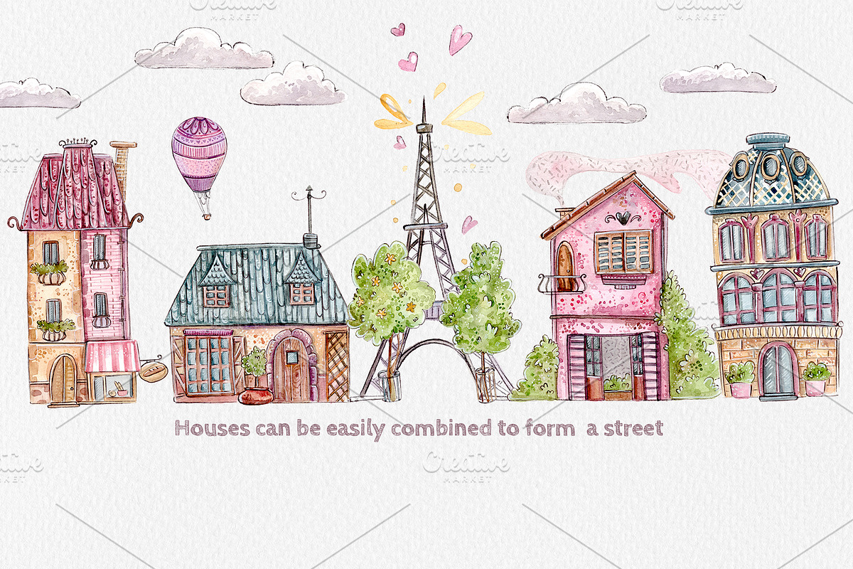 French Houses set +3 patterns, a Decorative Illustration by Kristina Crocus (Photo 3 of 4)