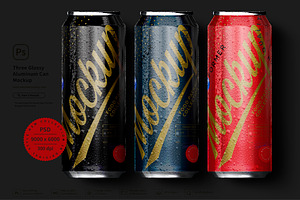 Three Glossy Aluminum Can Mockup